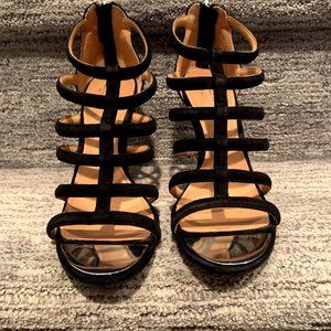 Coach Lavania Kid Suede, Strappy Heels, Black, Size 8.5